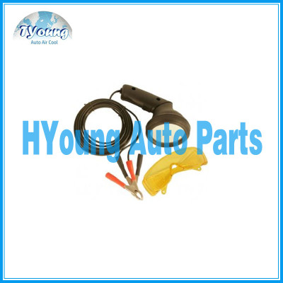 Vehicle a/c service tools, hook up to the car battery with glasses