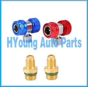 Auto air-con ac High Low Adapter Connector Adjustable Quick Coupler Adapters, Car A/C Manifold Gauge Set 2pcs/ pair R134A
