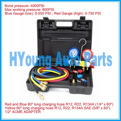 auto air AC Manifold Gauge Set R134a r134 R410A R404A R22 with Hoses Coupler Adapters
