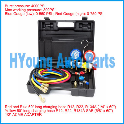auto air AC Manifold Gauge Set R134a r134 R410A R404A R22 with Hoses Coupler Adapters
