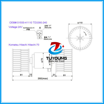Auto a/c Blower Fan Motor for Komatsu Hitachi Hitachi-70 Excavator 5150041110 24V 51500-41110 TD3390240