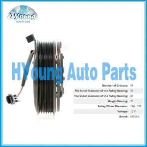 AC Clutch 6PK 120MM 12V auto A/C Compressor clutch for NISSAN , bearing size 35*55*20 mm
