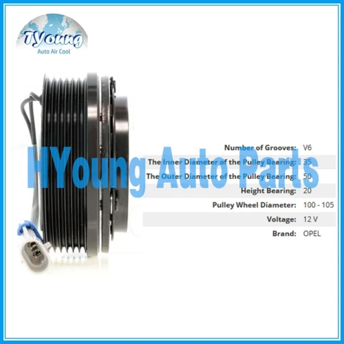 CVC 6PK 105mm 12v fit for Opel Automotive air con a/c Compressor clutch bearing size 35x50x20 mm