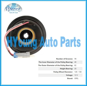 Delphi 6PK 129mm 12v fit for Opel Automotive air con a/c Compressor clutch bearing size 40x62x20mm