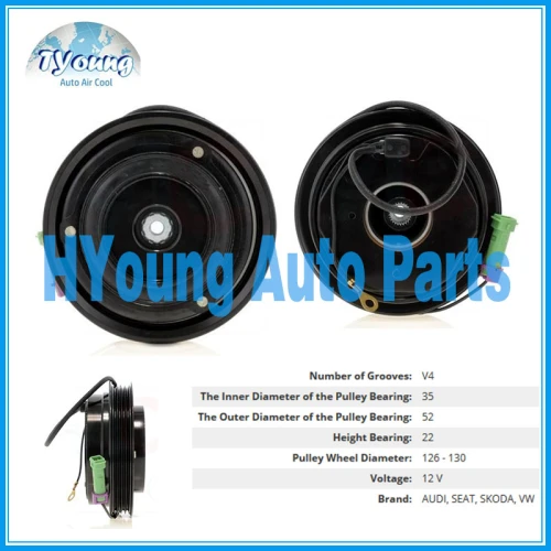 126mm 4PK 12V Denso 7SBEU16C fit for Audi/Seat/Skoda/VW Car air conditioning Compressor clutch, bearing size 35x52x22MM