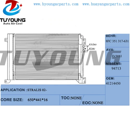 Auto ac condenser Radiator Iveco stralis 2002-  Condenser # 41214450 8FC351317631  core size 650*441*16 mm