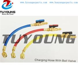 auto air conditioning charging hose with ball valve with customers need length