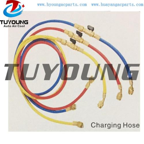 auto air conditioning charging hose with ball valve Connection 1/4 5/16 3/8SAE 1/2CME