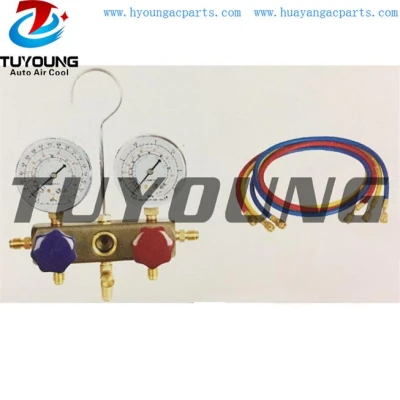 Auto ac service tool box, R134a R22 R404 R407 manifold gauge set Aluminum alloy valve