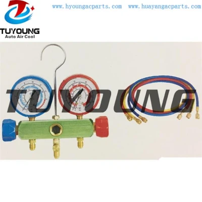 Auto ac service tool box, R134A manifold gauge set aluminum valve