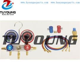 Auto ac service tool box, Connection M12*1.5, r1234yf manifold gauge set with recycling aluminum valve