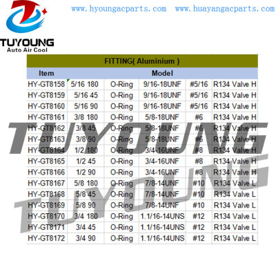High quality R134 O-Ring auto air conditioning fitting Aluminium #6 #8 #10 #12