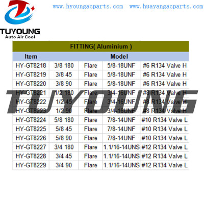 High quality R134 flare car air conditioner fitting Aluminium #6 #8 #10 #12