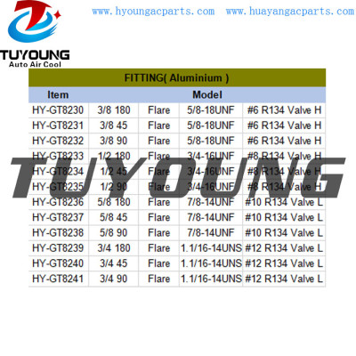R134 Flare Car Air Conditioner Fitting Aluminium #6 #8 #10 #12