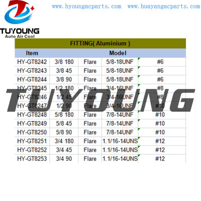 R134 flare vehicle air conditioner fitting Aluminium #6 #8 #10 #12, auto ac system fitting