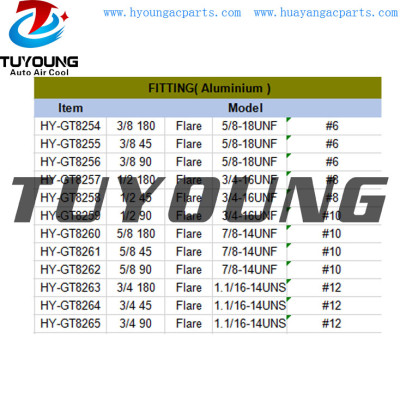R134 flare auto air conditioner fitting Aluminium #6 #8 #10 #12