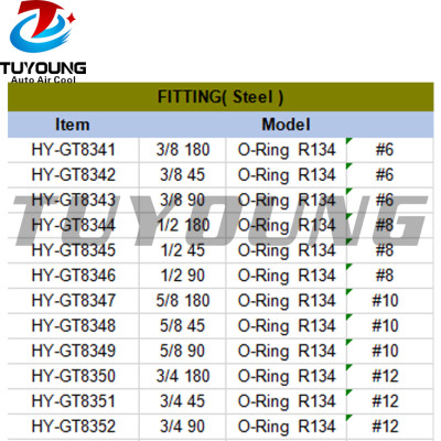 Car air conditioning fitting Aluminium #6 #8 #10 #12