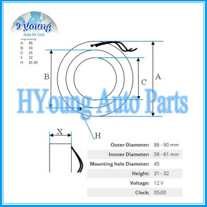 HS-110R Auto ac compressor clutch coil for Honda CRV size 86*59*45*32MM
