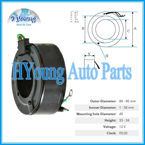 Sanden TRS Auto ac Compressor clutch coil For Honda, size: 86.2(OD)*57.1(ID)*45(MHD)*33.3(H) MM