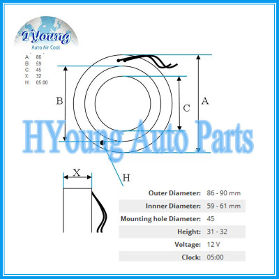 HS-110R hs110r auto ac compressor clutch coil for Honda CRV , size: 86(OD)*59(ID)*45(MHD)*32(H) MM