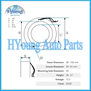 Auto A/C Compressor Clutch Coil, size: 100(OD)*60(ID)*45(MHD)*26,5(H) MM