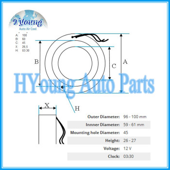 Auto A/C Compressor Clutch Coil, size: 100(OD)*60(ID)*45(MHD)*26,5(H) MM
