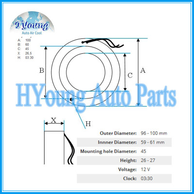 Auto A/C Compressor Clutch Coil, size: 100(OD)*60(ID)*45(MHD)*26,5(H) MM
