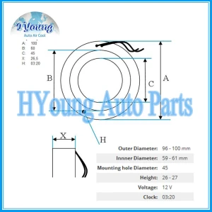 HS15 a/c compressor clutch Coil for KIA HYUNDAI size 100(OD)*60(ID)*45(MHD)*26,5(H) MM