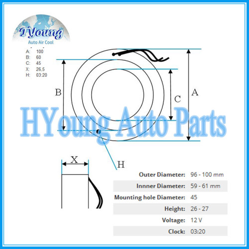 HS15 a/c compressor clutch Coil for KIA HYUNDAI size 100(OD)*60(ID)*45(MHD)*26,5(H) MM