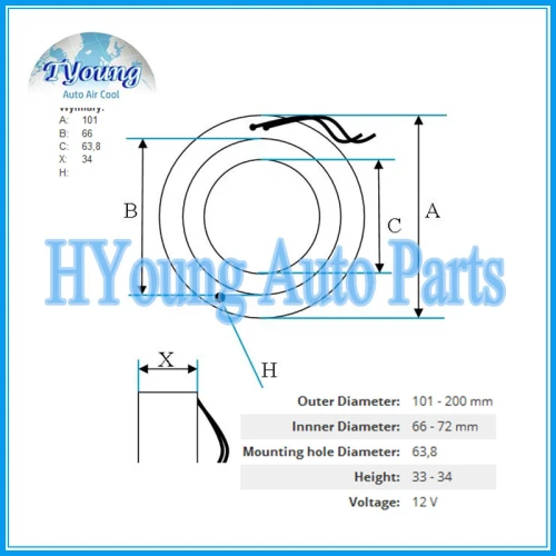 Auto ac Compressor clutch coil for FORD FS FX 12V size: 101(OD)*66(ID)*63.8(MHD)*34(H) MM