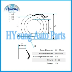 V5 a/c compressor clutch Coil for Opel 12V size 92.6(OD)*71.5(ID)*51.8(MHD)*32(H) MM