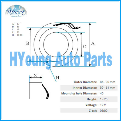 For Fiat Toyota Denso SCS06 SCSA06 12V Auto ac Compressor clutch coil, size 87* 60*40* 25 MM