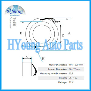 HALLA HS15 HS16 HS17 HS18 Auto ac compressor clutch coil for KIA HYUNDAI size 101*66*63.8*35.5MM