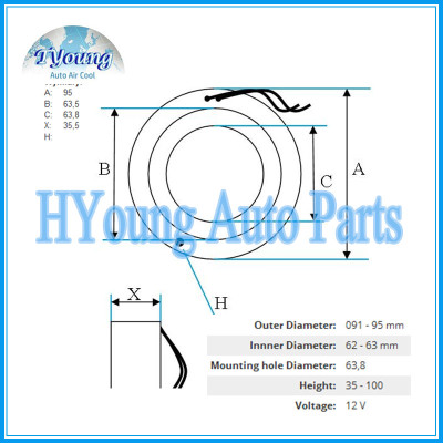 Auto ac compressor clutch coil for FORD FS FX size 95*63.5*63.8*35.5MM