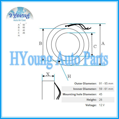 Auto ac compressor clutch coil for CHEVROLET OPEL Delphi  size 92*60*45*26MM