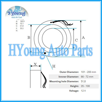 Auto ac compressor clutch coil for VW V5 Delphi size 102.9*72.1*51.8*35.5MM