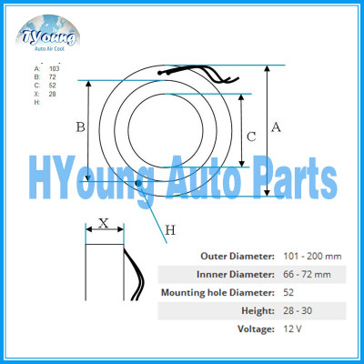 Auto ac compressor clutch coil for GM V5 Delphi size103*72.1*52*28MM