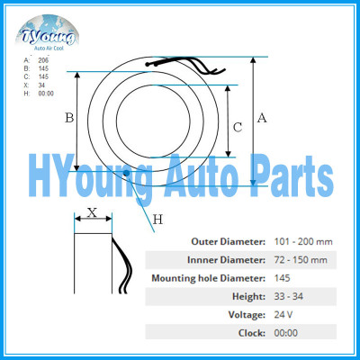 24V Auto ac compressor clutch coil for BOCK size 206*145*145*34MM