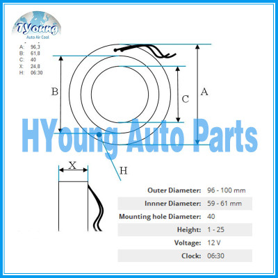 Denso 12V Auto ac compressor clutch coil size 96.3* 61.8*40* 24.8MM
