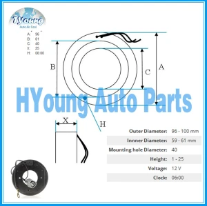 Denso 10S11 10S13 10S15 10S17 Auto ac compressor clutch coil for Honda Toyota Lexus size 96* 61*40* 25MM