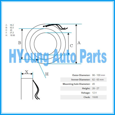 CVC Auto ac compressor clutch coil for RENAULT DELPHI size 96.2*62.5*45*27.2MM