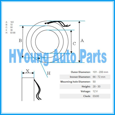 CALSONIC Auto ac compressor clutch coil size 103*72*50*30MM