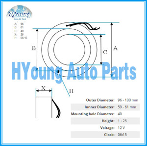 Denso 10S17 12 V auto ac compressor clutch coil size 96(OD)* 61(ID)*40(MHD)* 25(H) MM