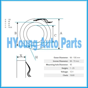 CVC Auto ac compressor clutch coil for RENAULT NISSAN 12v size 100(OD)*66(ID)*45(MHD)*25(H) MM