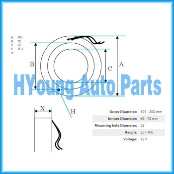 V5 Auto a/c compressor clutch coil for RENAULT 12 V size 103(OD)*72(ID)*52(MHD)*35.5(H) MM