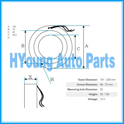 V5 Auto a/c compressor clutch coil for RENAULT 12 V size 103(OD)*72(ID)*52(MHD)*35.5(H) MM
