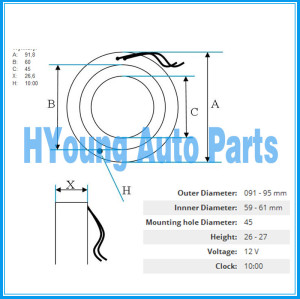 CVC Auto ac Compressor clutch coil for OPEL 12 V size 95(OD)*60(ID)*45(MHD)*26(H) MM