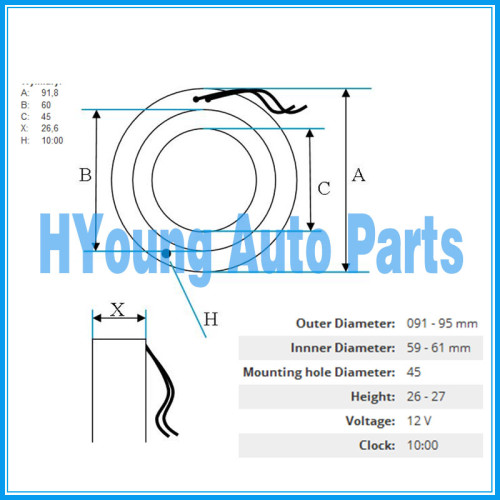 CVC Auto ac Compressor clutch coil for OPEL 12 V size 95(OD)*60(ID)*45(MHD)*26(H) MM