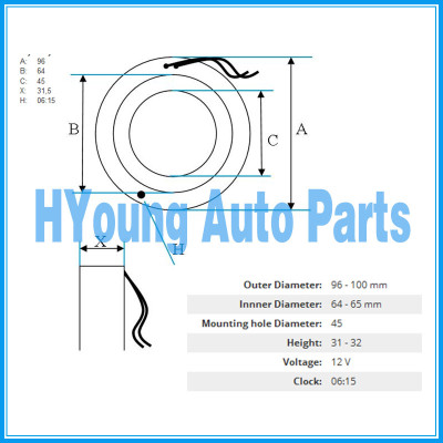 Auto AC Compressor Clutch Coil for CALSONIC 12 V size 96(OD)*64(ID)*45(MHD)*31(H) MM