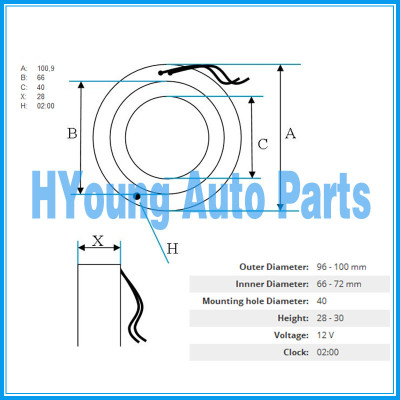 Auto a/c compressor Clutch Coil for NISSAN CALSONIC 12 V size 100(OD)*66(ID)*40(MHD)*28(H) MM